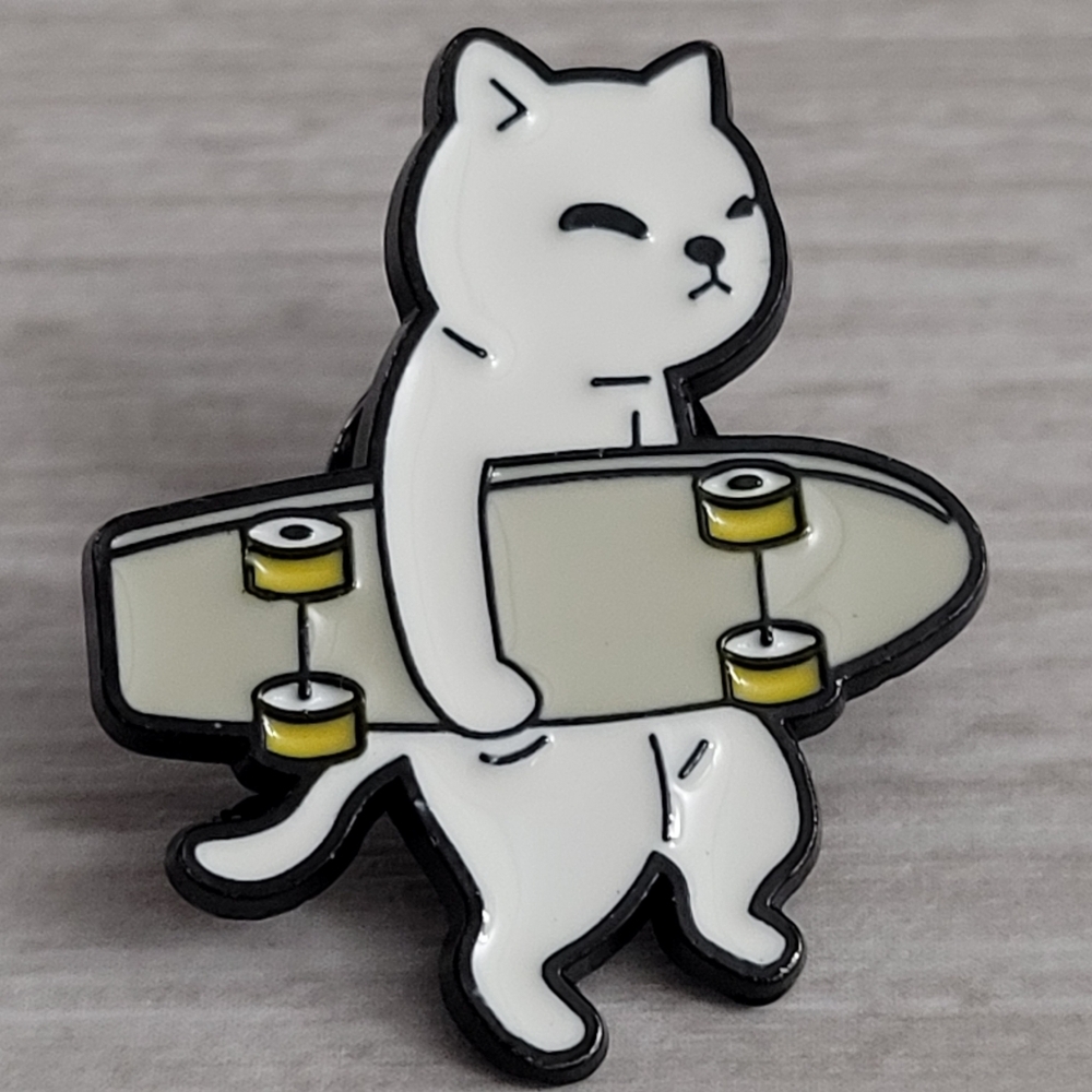 Cat With Skateboard Enamel Pin